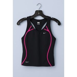 NikeFIT Women's XL Tank Top Black Pink Trim Racerback Padded Athletic‎ Sport